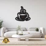 Black Coffee Cup Wall Clock 25x15 Inch DIY Decor