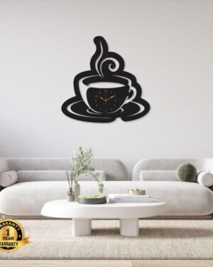 Black Coffee Cup Wall Clock 25x15 Inch DIY Decor