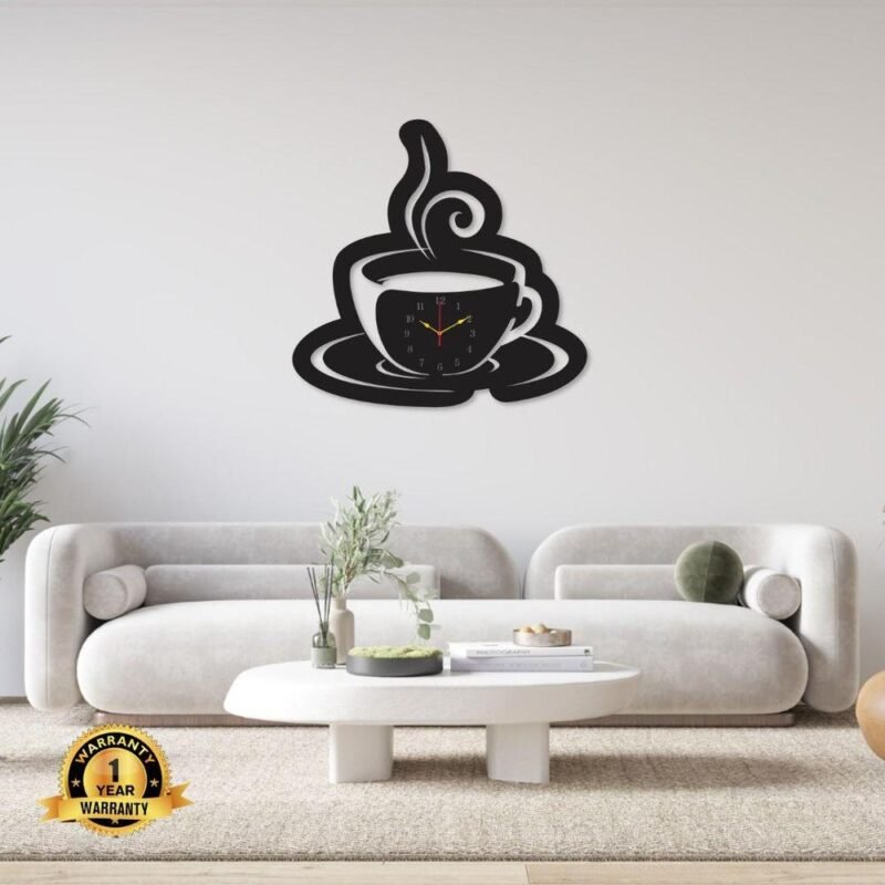 Black Coffee Cup Wall Clock 25x15 Inch DIY Decor
