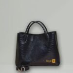 Black Croc Print Handbag Set for Women