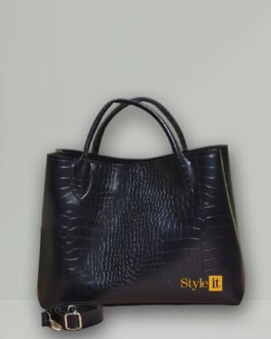 Black Croc Print Handbag Set for Women