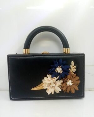 Black Embellished Top Handle Handbag for Women