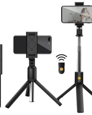 Black Foldable Selfie Stick with Bluetooth Remote