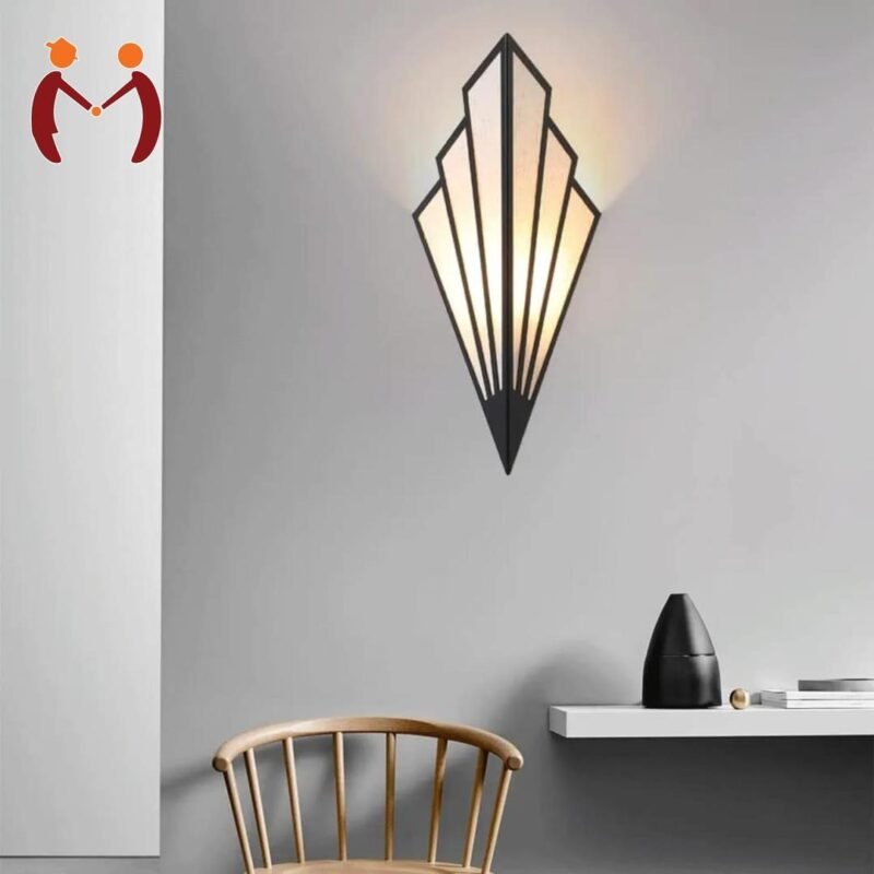 Black Geometric Wall Lamp with Golden Light, Medium Size for Living Room or Bedroom Black Geometric Wall Lamp with Golden Light, Medium Size for Living Room or Bedroom