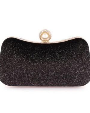 Black Glitter Women's Bridal Clutch with Pearl Closure