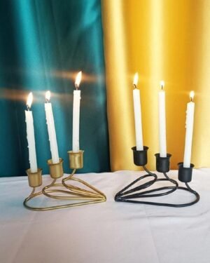 Black & Golden Metal Candle Stand for Home Decor