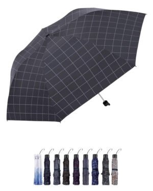 Black Grid Steel Bone Three Fold Umbrella for Business Use