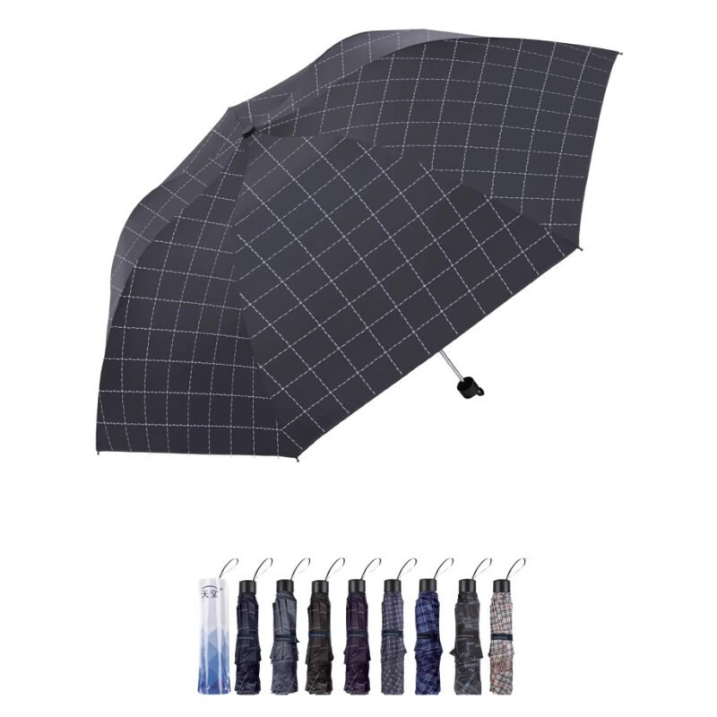 Black Grid Steel Bone Three Fold Umbrella for Business Use
