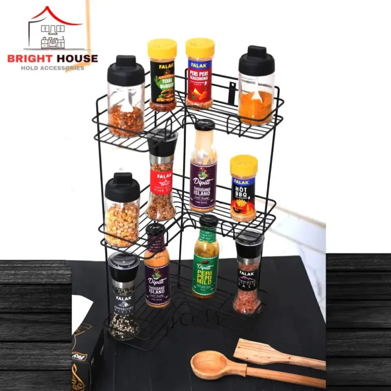 Black Iron Triangle Spice Rack for Kitchen Countertop
