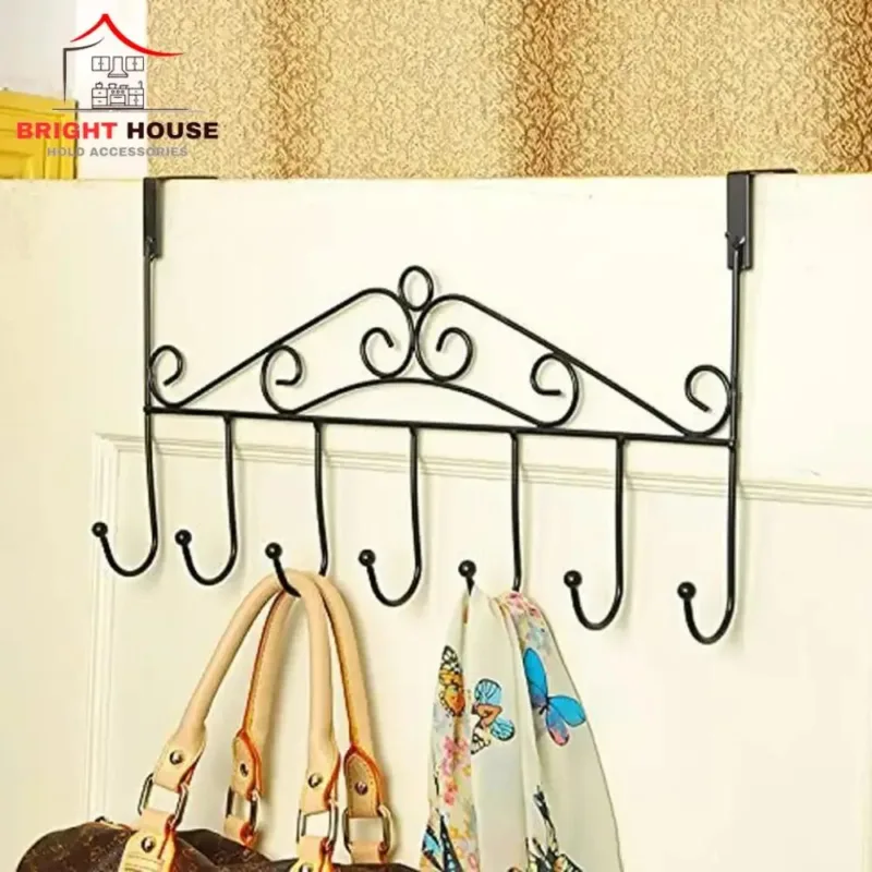 Black Iron Wall Hook Organizer with 6 Hooks
