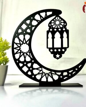 Black Islamic Moon Lantern Table Decor 7x7" MDF