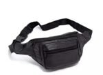 Black Leather Waist Bag with Zip Pockets