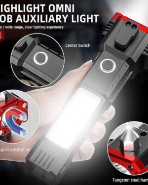 Black LED Rechargeable Torch with Magnet & Hammer
