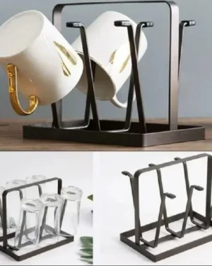 Black Metal Glass Holder for Kitchen Organization