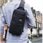 Black Nylon Chest Pack for Men with Laptop Sleeve