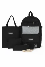 Black Nylon Multipurpose Backpack Set for Students