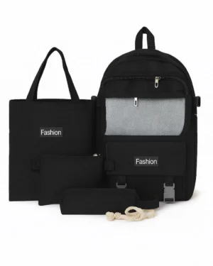 Black Nylon Multipurpose Backpack Set for Students