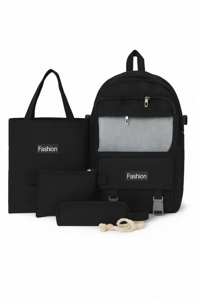 Black Nylon Multipurpose Backpack Set for Students Black Nylon Multipurpose Backpack Set for Students