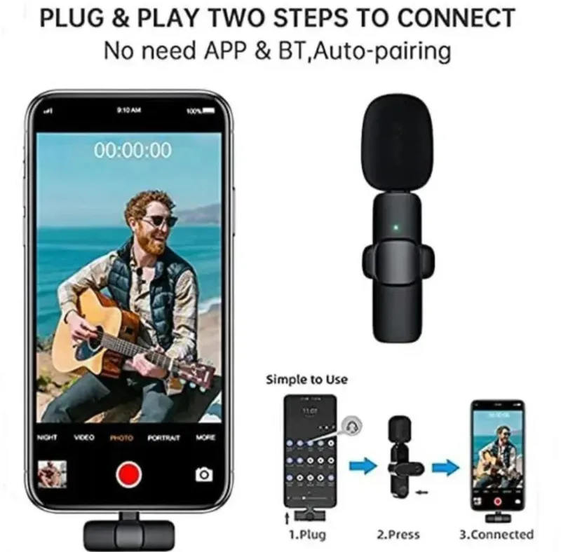 Black Plug & Play Smartphone Microphone for Video Recording