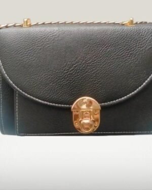 Black PU Leather Crossbody Bag with Gold Lock