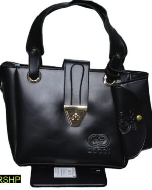 Black PU Leather Women's Handbag with Pouch