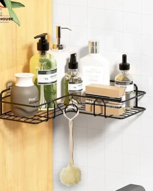 Black Stainless Steel Corner Bathroom Shelf Organizer