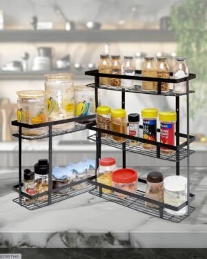 Black Stainless Steel Corner Spice Rack Organizer