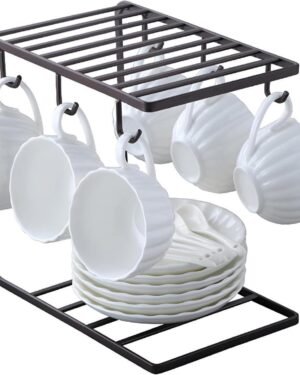 Black Stainless Steel Mug & Plate Rack for Kitchen