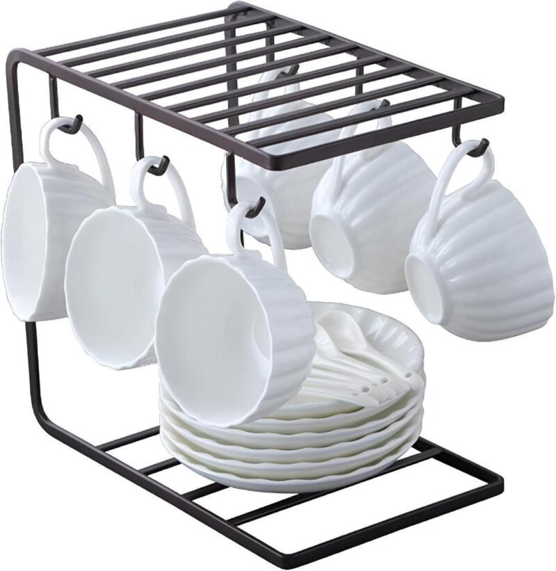 Black Stainless Steel Mug & Plate Rack for Kitchen