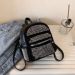 Black Studded Leather Backpack for Women