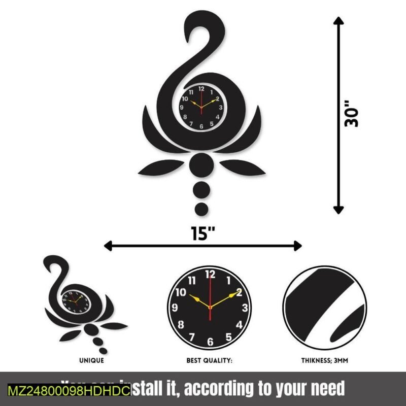 Black Swan Wall Clock 30x15 Inch DIY Decor