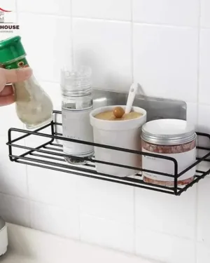 Black Wall Mounted Kitchen Shelf Organizer with Strong Adhesive