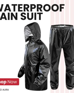Black Waterproof Parachute Rain Suit 2 Pcs