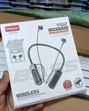 Black Wireless Neckband with 500mAh Fast Charge & Built-in Mic