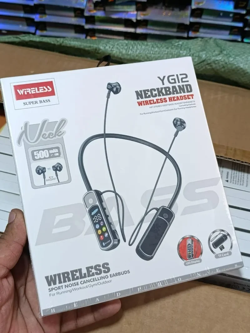 Black Wireless Neckband with 500mAh Fast Charge & Built-in Mic