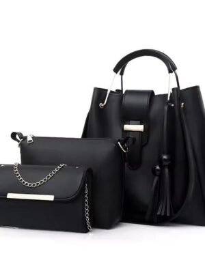 Black Women's 3-Piece PU Leather Handbag Set