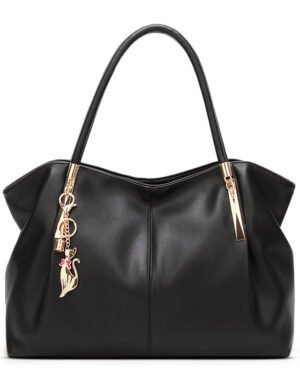 Black Women's Handbag with Cat Charm