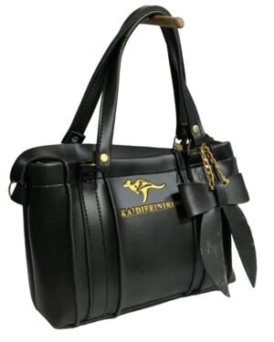 Black Women's Rexine Top Handle Handbag 11x7"