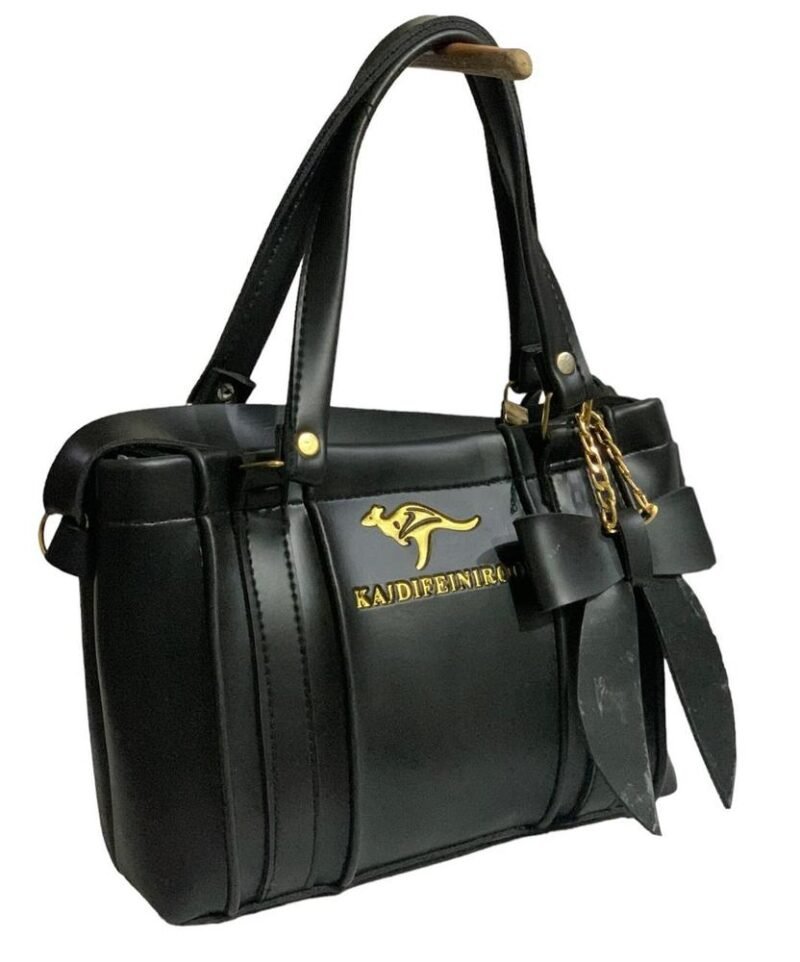 Black Women's Rexine Top Handle Handbag 11x7"