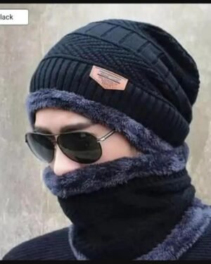Black Wool Beanie & Neck Warmer Set