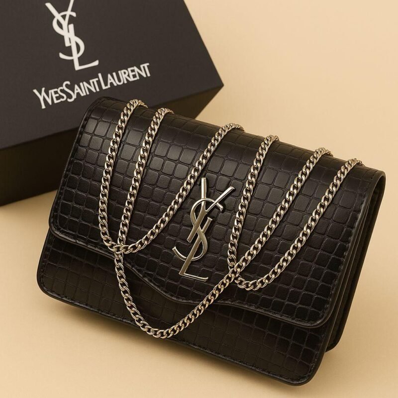 Black YSL Crossbody Bag with Chain for Girls
