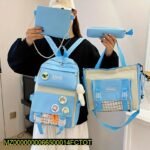 Blue 17" Nylon Casual Backpack Set