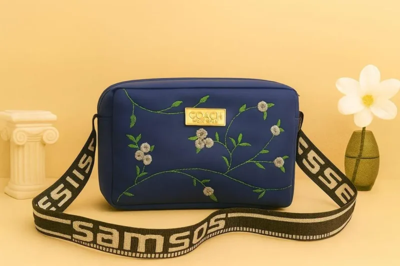 Blue Embroidered Girl's Crossbody Bag PU Leather Blue Embroidered Girl's Crossbody Bag PU Leather
