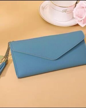 Blue Leather Envelope Purse for Girls