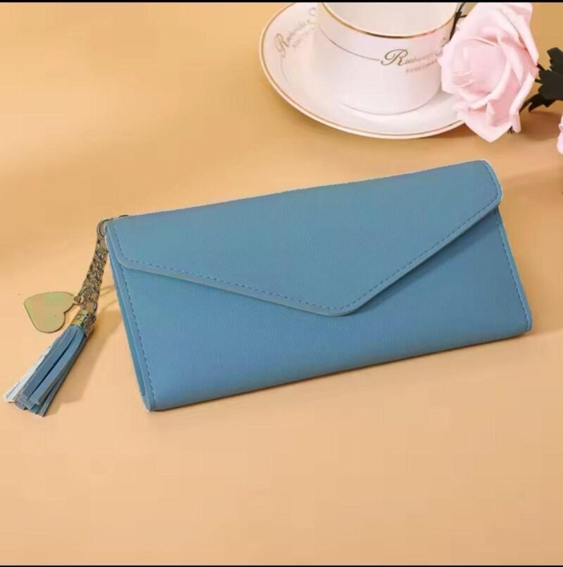 Blue Leather Envelope Purse for Girls