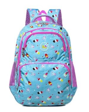 Blue Printed 17" Nylon School Backpack for Girls
