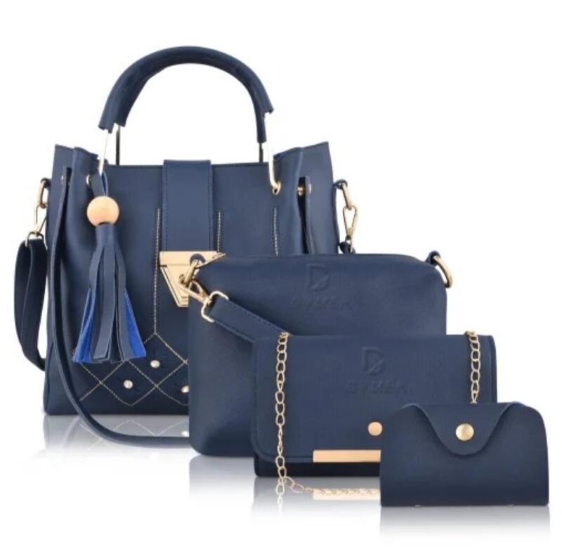 Blue PU Leather 4-Piece Handbag Set for Women