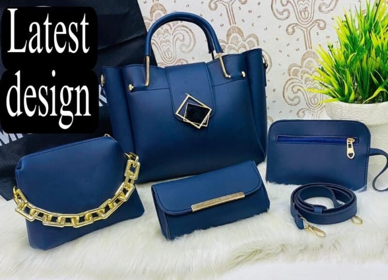 Blue PU Leather 4-Piece Women's Handbag Set
