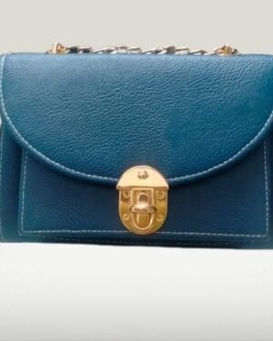 Blue PU Leather Crossbody Bag with Gold Lock