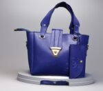 Blue PU Leather Handbag With Pouch for Women